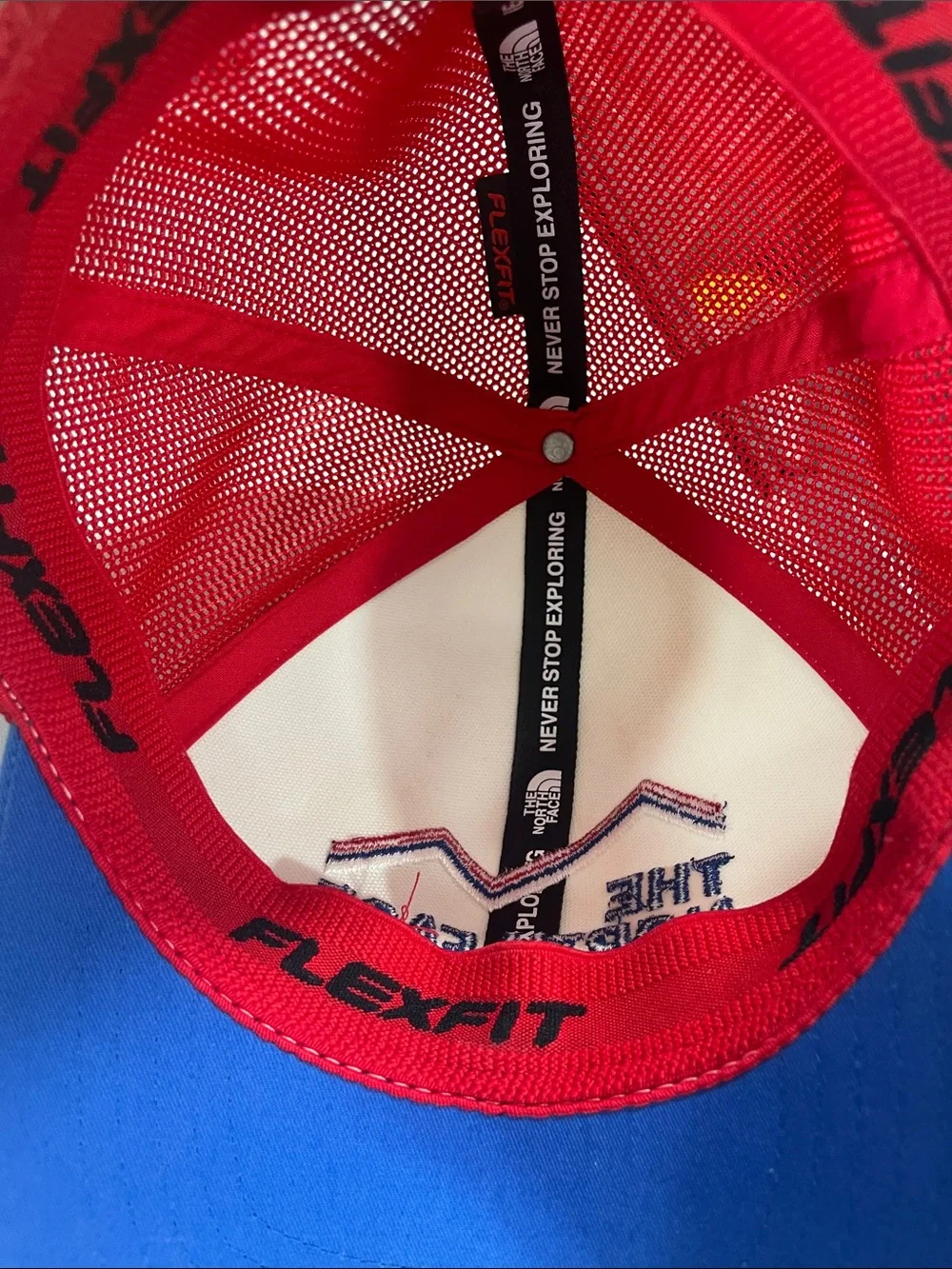 The North Face Red White Blue Mesh Trucker Hat